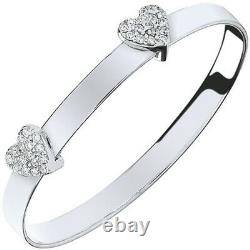 Silver Heart Baby Bangle Expandable Gemstone Girls British Made Sterling Silver