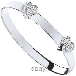 Silver Heart Baby Bangle Expandable Gemstone Girls British Made Sterling Silver