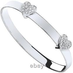 Silver Heart Baby Bangle Expandable Gemstone Girls British Made Sterling Silver