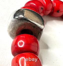 Simon Sebbag 925 Hammered Sterling Silver Red Coral Necklace Made in Israel