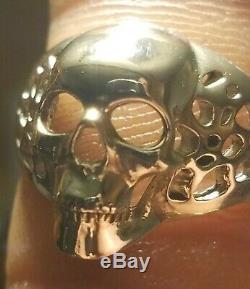 Solid 10k White Gold Biker Skull Ring Size 11 Handmade. Custom Made