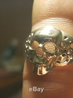 Solid 10k White Gold Biker Skull Ring Size 11 Handmade. Custom Made