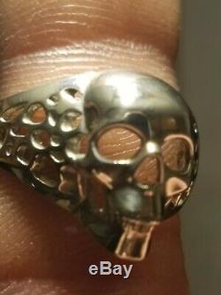 Solid 10k White Gold Biker Skull Ring Size 11 Handmade. Custom Made