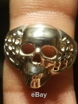 Solid 10k White Gold Biker Skull Ring Size 11 Handmade. Custom Made