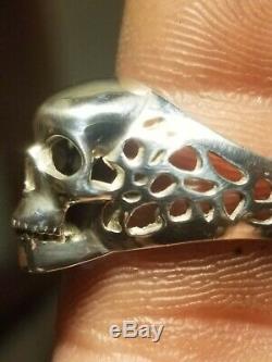 Solid 10k White Gold Biker Skull Ring Size 11 Handmade. Custom Made