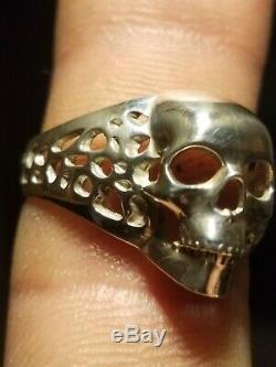 Solid 10k White Gold Biker Skull Ring Size 11 Handmade. Custom Made