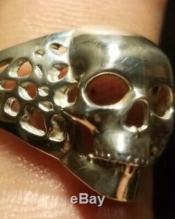 Solid 10k White Gold Biker Skull Ring Size 11 Handmade. Custom Made