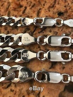 Solid 925 Silver Men's Miami Cuban Link Flat Chain 5-8mm 18-30 Made In Italy
