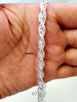 Solid 925 Sterling Real Silver Made In Italy Rope Chain Necklace Men and Women