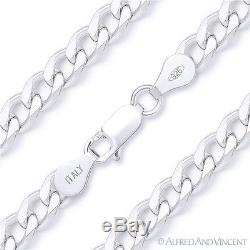 Solid. 925 Sterling Silver Cuban Curb 7mm Link Italy-Made Men's Chain Necklace