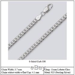Solid 925 Sterling Silver Curb Cuban Chain Necklace For Men Women Made In Italy