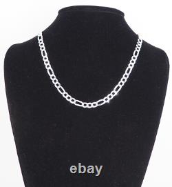 Solid 925 Sterling Silver Figaro Chain Necklace 6.8mm, 20 Long Made In Italy