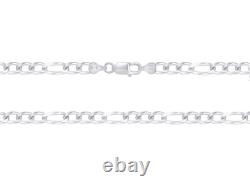 Solid 925 Sterling Silver Figaro Chain Necklace 6.8mm, 20 Long Made In Italy