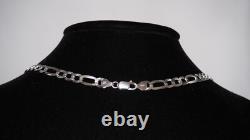 Solid 925 Sterling Silver Figaro Chain Necklace 6.8mm, 20 Long Made In Italy