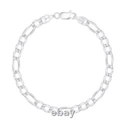 Solid 925 Sterling Silver Figaro Chain Necklace 6.8mm, 20 Long Made In Italy