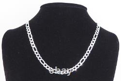 Solid 925 Sterling Silver Figaro Chain Necklace 6.8mm, 20 Long Made In Italy
