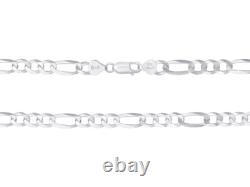 Solid 925 Sterling Silver Figaro Chain Necklace 7.8mm, 20 Long Made In Italy