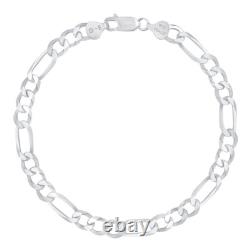 Solid 925 Sterling Silver Figaro Chain Necklace 7.8mm, 20 Long Made In Italy