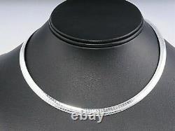 Solid 925 Sterling Silver Italian Flat Omega Chain Choker Necklace Made in Italy