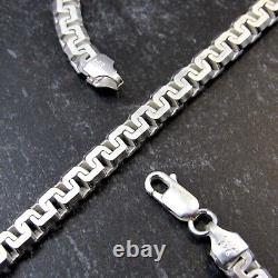 Solid 925 Sterling Silver Italian Greek Meander Key Chain Necklace Made in Italy