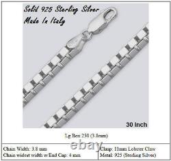 Solid 925 Sterling Silver Long Box Chain Necklace 3.8 MM Width Made In Italy