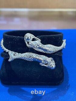 Solid 925 Sterling Silver Mermaids Bangle. UK Made and Fully Hallmarked