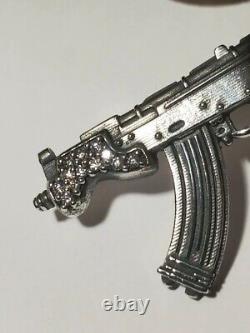 Solid. 925 Sterling Silver Pendant W Moissanite Diamond Draco Ak-47 Made In USA