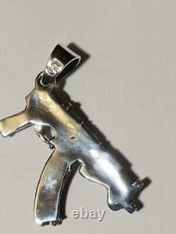 Solid. 925 Sterling Silver Pendant W Moissanite Diamond Draco Ak-47 Made In USA