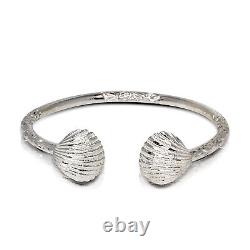 Solid. 925 Sterling Silver Seashell Bangle (Made in USA)