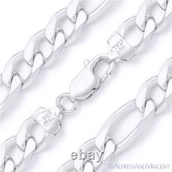 Solid Italy. 925 Sterling Silver Figaro Link 13mm Men's Italian Chain Necklace