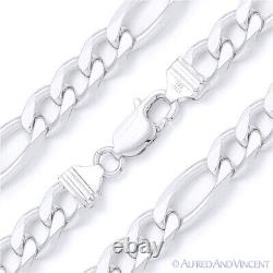 Solid Italy. 925 Sterling Silver Figaro Link 9.1mm Men's Italian Chain Necklace