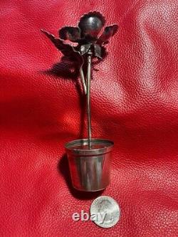 Solid Sterling Silver 900 Vintage Hand Made Flower in a Pot 60.40 Grams