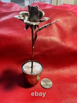 Solid Sterling Silver 900 Vintage Hand Made Flower in a Pot 60.40 Grams