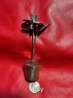 Solid Sterling Silver 900 Vintage Hand Made Flower in a Pot 60.40 Grams