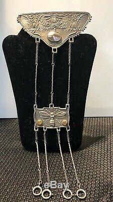Solid Sterling Silver. 925 Chatelaine Chain Bee hand made amber stones