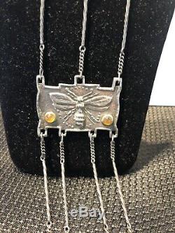 Solid Sterling Silver. 925 Chatelaine Chain Bee hand made amber stones