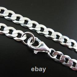Solid Sterling Silver Chunky Diamond Curb Necklace (All Sizes). Made In Italy