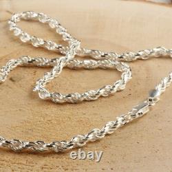 Solid Sterling Silver Italian Rope Chain Mens 925 Necklace 3.2mm Made In Italy