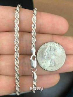 Solid Sterling Silver Italian Rope Chain Mens 925 Necklace 3.2mm Made In Italy