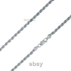 Solid Sterling Silver Italian Rope Chain Mens 925 Necklace 3.2mm Made In Italy
