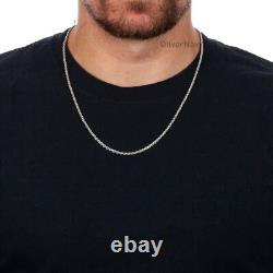 Solid Sterling Silver Italian Rope Chain Mens 925 Necklace 3.2mm Made In Italy