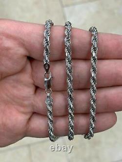 Solid Sterling Silver Italian Rope Chain Mens 925 Necklace 3.5mm Made In Italy