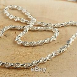 Solid Sterling Silver Italian Rope Chain Mens 925 Necklace 4mm Made In Italy