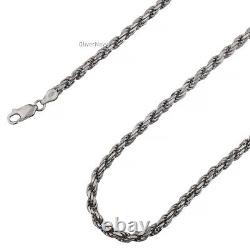 Solid Sterling Silver Italian Rope Chain Mens 925 Necklace 4mm Made In Italy