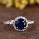 Solid Sterling Silver Round Lab Created Sapphire & CZ Wedding Ring