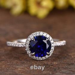 Solid Sterling Silver Round Lab Created Sapphire & CZ Wedding Ring