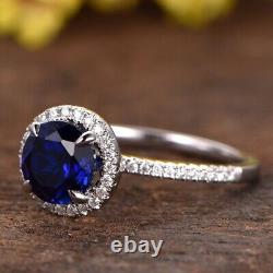 Solid Sterling Silver Round Lab Created Sapphire & CZ Wedding Ring