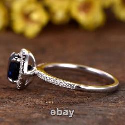 Solid Sterling Silver Round Lab Created Sapphire & CZ Wedding Ring