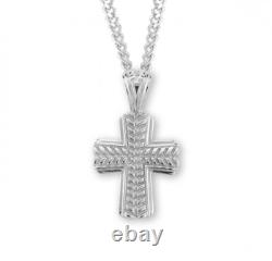 Solid Sterling Silver, Wide Wheat Cross, 1.6, 24 Chain, US Made, Boxed