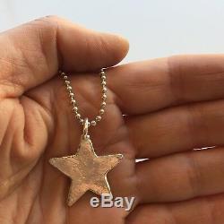 Solid star pendant HAND BEATEN STERLING SILVER NECKLACE London Made Hallmarked